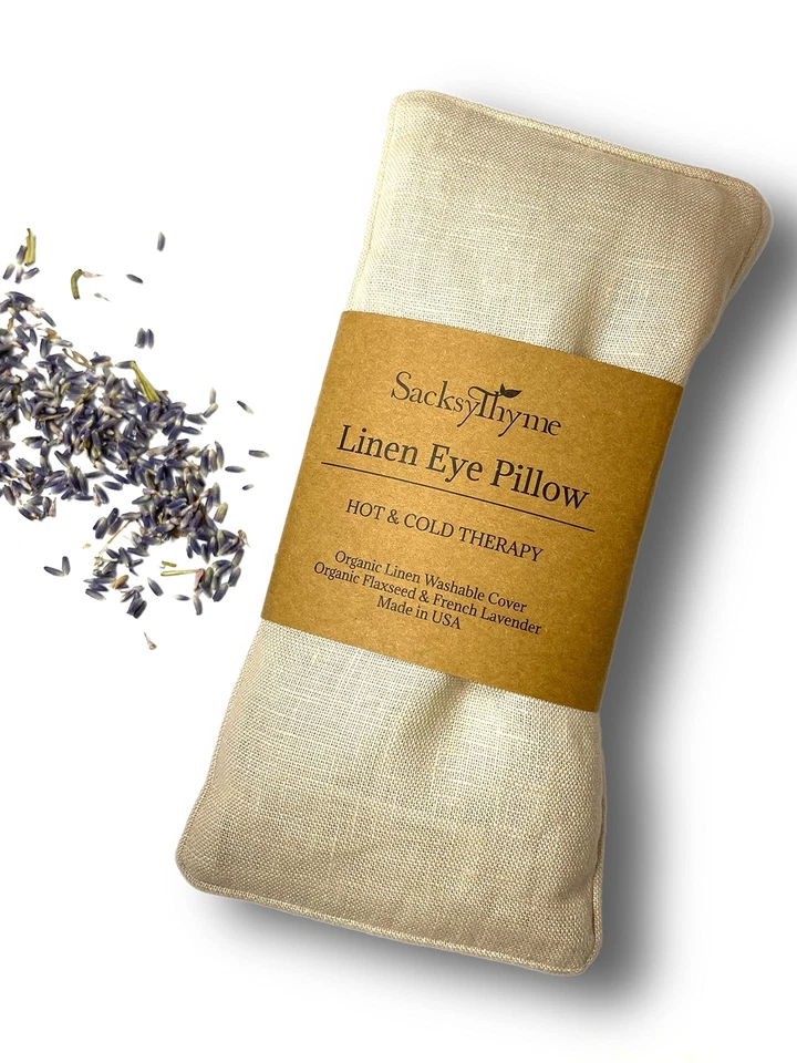 Organic Linen Eye Pillow Lavender & Flaxseed for Stress Relief Microwavable - Image 1 of 4