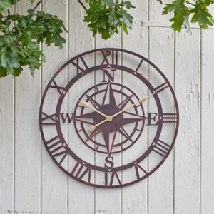 Bussola Giardino Orologio da Parete Scheletro Rotondo Metallo Interno Esterno Resistente alle Intemperie Regalo - Foto 1 di 1