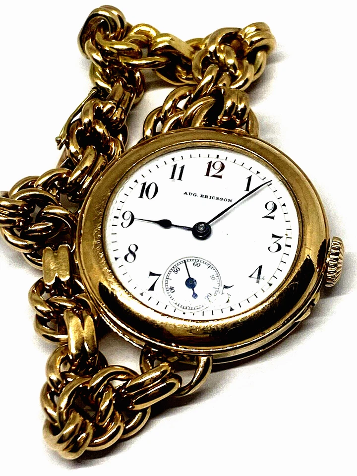 14k.Yellow Solid Gold ''AUG.'Ericsson' WatchVintageUnisex Swiss made.31mm.15Jew. - Image 1 of 4