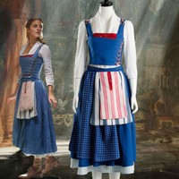 Womens Beauty And The Beast Belle Blue Dress Costume Blue Maid Fancy Dress Ebay