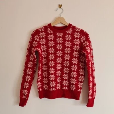 Jack Wills Ladies Hobboson Red Snowflake Jumper, Size 6 Lambswool Mohair Blend - Image 1 of 4