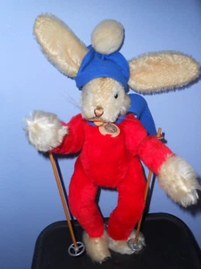 Seltener Vintage Steiff Original Olympia Rico Hase mit Skistöcken - Bild 1 von 5
