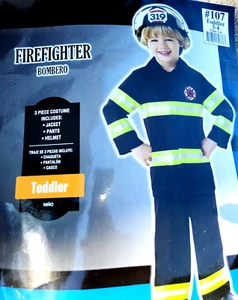 FIREFIGHTER Captain Reflective Jacket Pants Helmet Costume Toddler 3-4 *NEW* - Picture 1 of 3