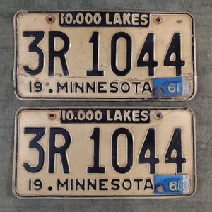 Collector 1960 1961 Tabs Minnesota License Plate MATCHED PAIR Plates # 3R 1044 - Picture 1 of 1