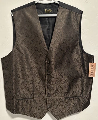 Scully Western Wedding No Lapel Paisley Formal Rodeo Brown Vest Size XLT NWT - Image 1 of 4