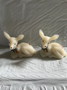Fenton Frosted White Art Glas Hirsch 2er Set Signiert B12 - Bild 1 von 5