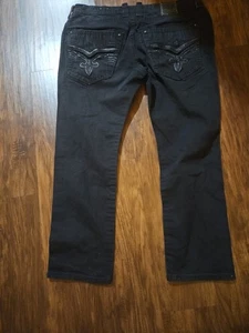 $220 Buckle Mens Rock Revival "Sheen" Jet Black Leather Straight 40 X 30 - Picture 1 of 12