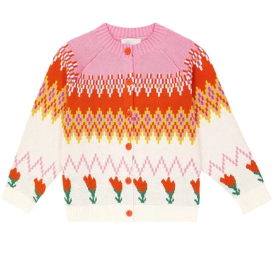 Cárdigan Stella McCartney - Nuevo con etiquetas rosa tulipán abotonado Fair Isle intarsia, talla 6 Foto 1 de 4