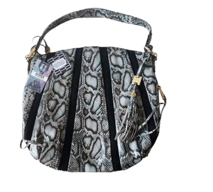 AIMEE KESTENBERG Snakeskin Embossed Black Suede Large Hobo Shoulder Bag NEW - Picture 1 of 11
