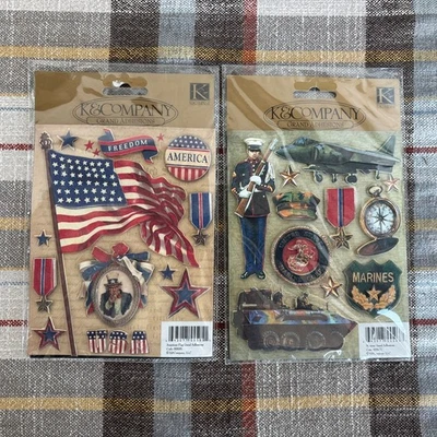 Nuevas pegatinas de álbum de recortes 3D de K & Company 4 de julio America/Marine Corps 2 hojas Foto 1 de 4