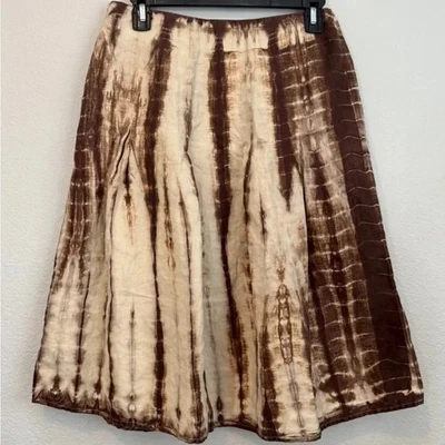 Michael Kors Skirt Womens Brown Tie Dye A Line Side Zip Midi Casual Boho Linen - Image 1 of 4