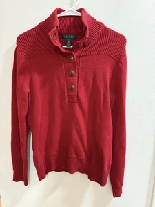 Ralph Lauren Damen Pullover rot mittelschwer L Druckknopf Pulli - Bild 1 von 3