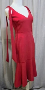 Rebecca Vallance Domingo Dress s.8 Coral Red Midi Crepe Fishtail  - Picture 1 of 11