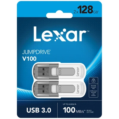 Lexar JumpDrive V100 USB 3.0 Flash Drives, 128GB, Gray, Pack Of 2 Flash Drives - Image 1 of 4