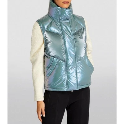 Moncler Azul Abajo Faucille Chaleco Chaleco Cuello Alto Cremallera Frontal Moncler Logo 4/XL Foto 1 de 4