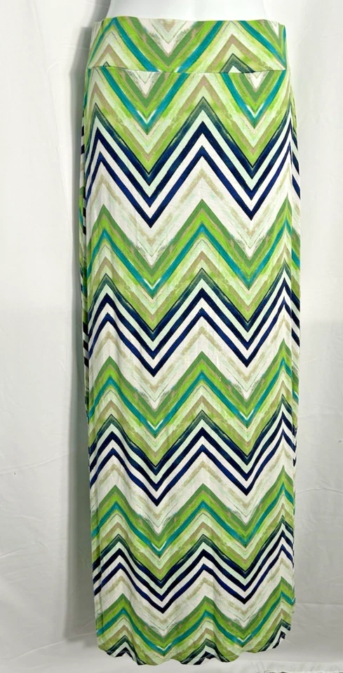 Ana Y2K Stretch Maxi Skirt Blue/Green Boho Forest Fairy 2000s Chevron Size Small - Image 1 of 4