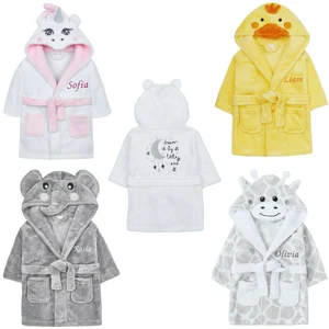 Personalised Girl Boy Dressing Gown Bath Robe Duck Elephant Newborn-6 Yrs - Picture 1 of 4