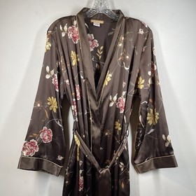 Sensara Front Tie Womens Maxi Sexy Robe Pockets Brown Floral Romantic Sz M