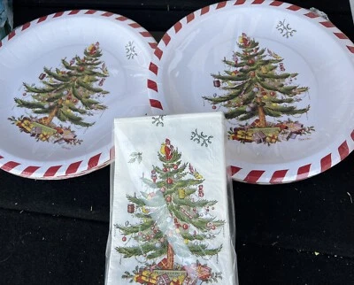 Spode Christmas Tree Candy Cane Border Paper Plate Set New Service For 32 - Image 1 of 2