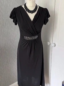 M&S Size 12 Short Sleeve Below Knee Black Dress/Cruise/party/0ccasion Immaculate - Picture 1 of 7
