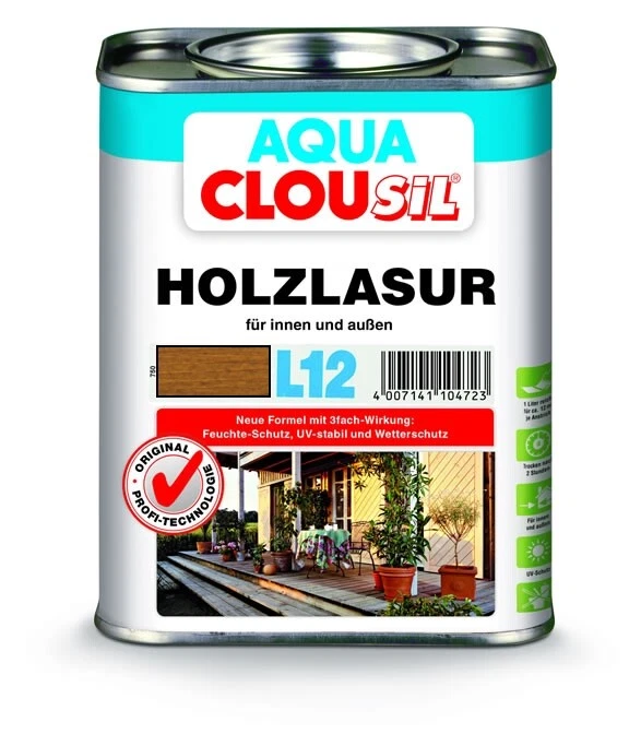 Clou Holzlasur Aqua Clousil wasserverdünnbar schützt Holz L12 nussbaum 0,75l - Bild 1 von 1