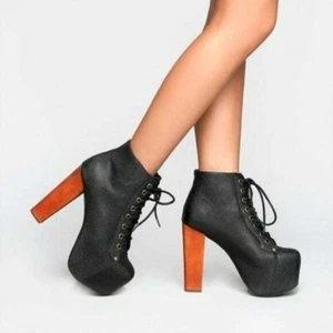 Jeffrey Campbell Size 6 Lita Platform High Heel Leather Booties Lace Up Grunge - Picture 1 of 11