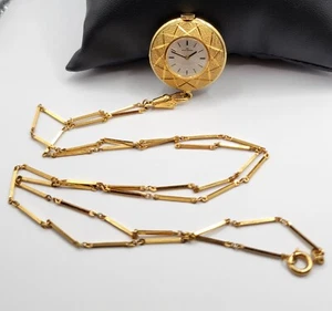 Vintage Bucherer Beautiful Gold Tone Carved Enamel Pendant Mechanical Watch F4 - Picture 1 of 9
