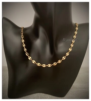 Chaîne Maille Grain de Café 50 cm x 5 mm Plaqué Or 18 carats NEUF  Bijoux Femme - Photo 1/4