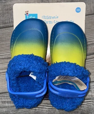 Novo com etiquetas Lily & Dan tamanco ombré azul verde amarelo Crocs forro macio 9 10 crianças meninos - Imagem 1 de 4