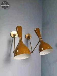 Mid Century Italian Brass Diabolo Wall Sconce Lamp Pair Stilnovo Light 1950s - Picture 1 of 5
