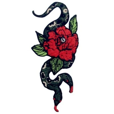 Embroidered Patches Iron Sew On Patch transfers appliques two-head snake Flower - Image 1 of 4