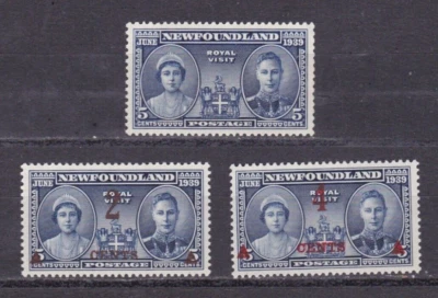Estampillas de Terranova #249, 250, 251 visita real 1939 (sin usar H) 2 con sobreimpresión Foto 1 de 2