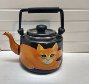 Martin Leman Enamel Stove Top 3 Qt Tea Kettle Water Boiler Tea Pot & Lid *see - Picture 1 of 10