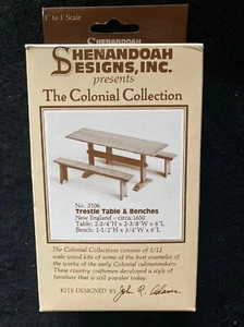 Shenandoah Designs Colonial Dollhouse Kit 3106 * Trestle Table & Benches - Picture 1 of 2