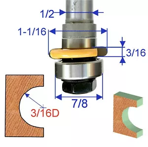1 Stck. 1/2 Zoll Schaft 3/16 Zoll Durchmesser mit oberem Lager Flöte Router Bit - Bild 1 von 12