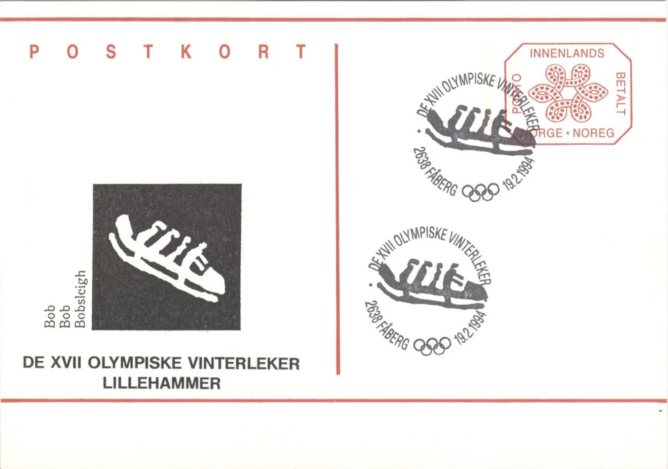 Norway Olympic Games Lillehammer 1994 Olympic Inland stationery 4men Bobsleigh - Image 1 of 1