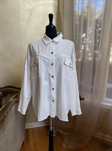 Davi&Dani Women’s White Denim Shirt with Metal Buttons Size L - Picture 1 of 6
