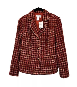 Neu mit Etikett Jacke Blazer Coldwater Creek Damen Gr. LARGE Herbst kariert Boucle gefüttert - Bild 1 von 8