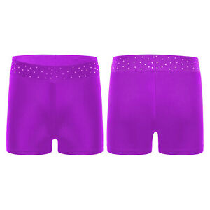 Kids Girls Activewear Sparkly Shorts Gymnastics Bottoms Waistband Sports Shiny