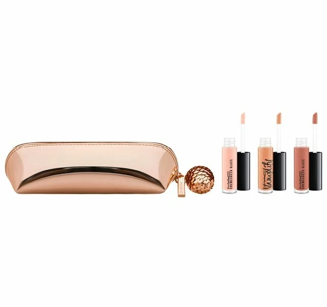 NWOB MAC HOLIDAY SNOW BALL MINI LIP GLOSS KIT/NUDE LIPGLASS  GOLD SALE! 💝 - Image 1 of 1