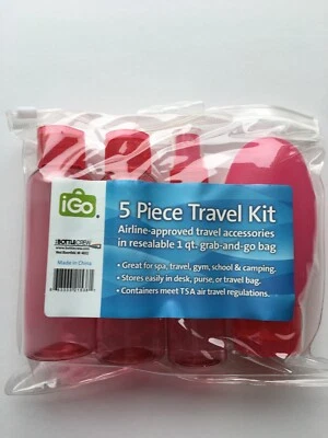 Kit de viaje Red iGo 5 piezas, cumple con las regulaciones de la TSA, aerolínea, camping, spa Foto 1 de 4
