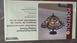 Portfolio 3-Light 16-in Bronze Semi-flush Mount Light Tiffany style - Picture 1 of 11