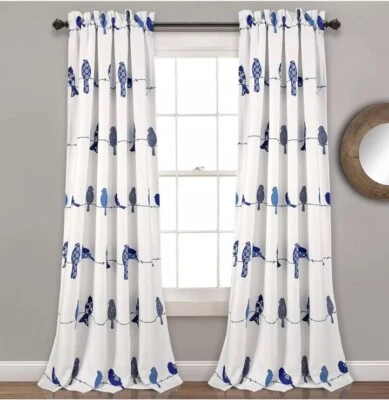 Juego de 2 paneles cortina ventana oscurecimiento habitación pájaros media luna Rowley nuevos 52x95 Foto 1 de 4