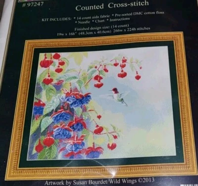 Kit de punto de cruz contado colibrí fucsia Anna de fuerzas personalizadas Dyan Allaire  Foto 1 de 4