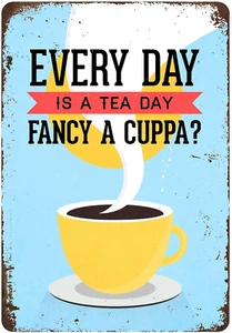 Vintage Tea Metal Sign - "Every Day Is a Tea Day" Wall Decor 12x8 Inch - Picture 1 of 8
