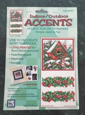 Vtg 1997 Loew Cornell Holiday Rub On Transfers Holly Birdhouse #2707 NOS Holiday - Image 1 of 3