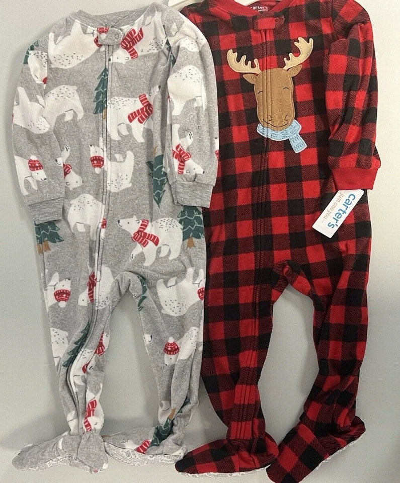Carters Toddler Reindeer Polar Bear Christmas Fleece Footed Pajama Set 2T