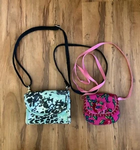 Lot of 2 Little Girls Crossbody Purses Pink Florals Green Spotted Leopard Design - Picture 1 of 23