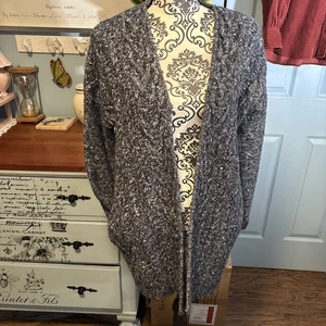 Cárdigan Forever 21 azul jaspeado/crema talla pequeña frente abierto nuevo con etiquetas Y2K - Imagen 1 de 10