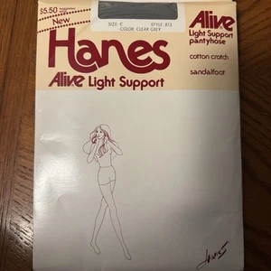 Vtg 1978 Hanes Alive Sheer Pantyhose Sz C Reinforced Heel Toe Clear Grey - RARE - Picture 1 of 12